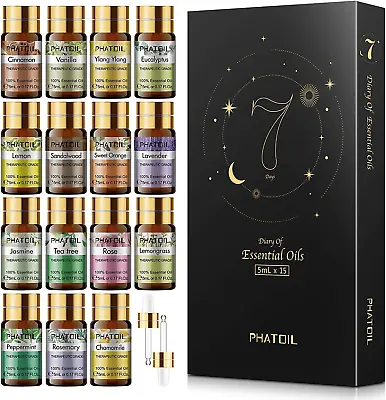 Essential Oils Set (15Pcs 100 Percent Pure LavenderEucalyptusJasmineLemongra • £18.38
