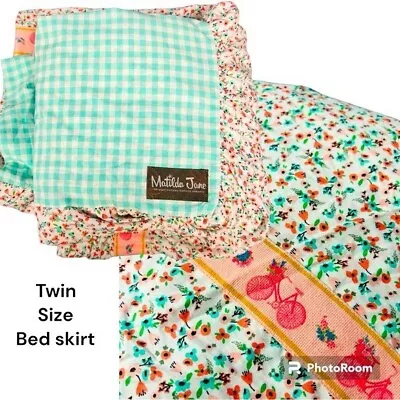 Matilda Jane Hidden Gem Bed Skirt Bikes Bicycle Floral Coral Team Twin Gingham • $28.99