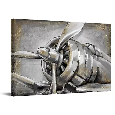 Large Vintage Airplane Propeller Canvas Wall Art Abstract Grey And Gold Aircr... • $101.32