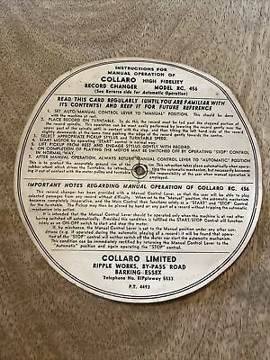 £4.49 • Buy Vintage Instructions Paper DEFIANT RECORD PLAYER Collaro High Fidelity RC 456