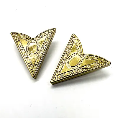 Vintage Southwestern Gold Tone Horseshoe Collar Tips Cuffs Corners • £14.45