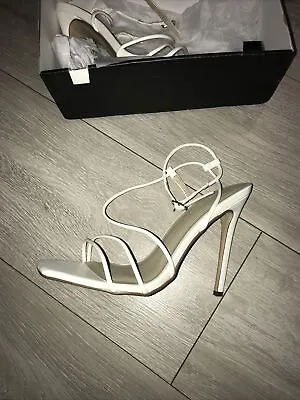 New Womens Misguided White High Heels Bnib Uk Size 7 Dress Up Strappy Shoes • £14.99