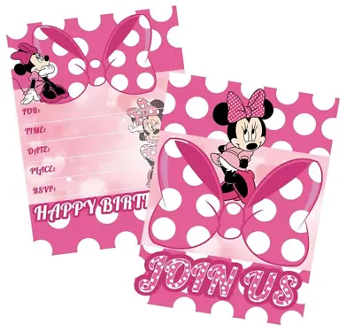 MINNIE MOUSE Happy Birthday Invitations X 20 Party Invites Write On Pink Cards • £5.95