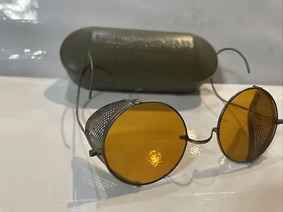 ROCHESTER OPTICAL VTG Orange LENSES WWII SAFETY GOGGLES STEAMPUNK W Metal Case • $120