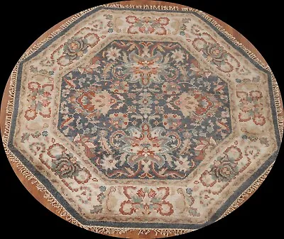 Floral Navy Blue/ Ivory Heriz Serapi Octagon Rug 6'x6' Wool Hand-knotted Carpet • $533