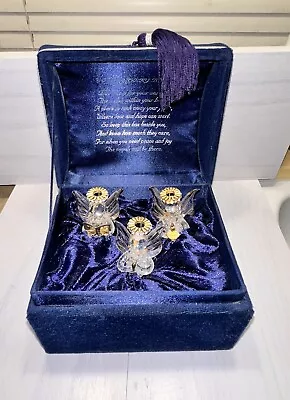   Your Worry Music Box  3 Glass Hand Spun Angels 18K Gold Swarovski Crystals • $40