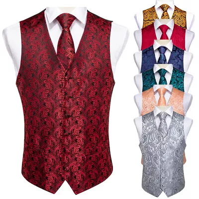 20 Pattern Royal Mens Blue Paisley Waistcoat Silk Slim Wedding Suit Vest Tie Set • $41.65