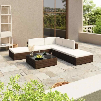 $762.99 • Buy 6 Piece Garden Lounge Set With Cushions Poly Rattan Brown VidaXL