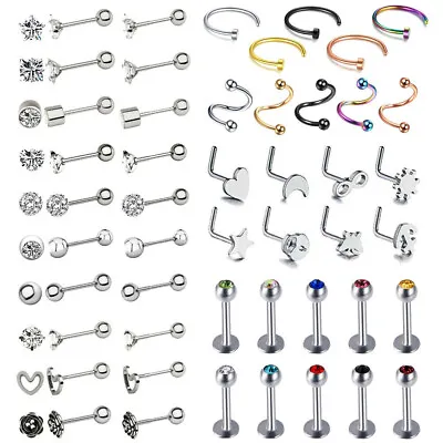 5-48pcs Surgical Steel Nose Ring Studs Labret Lip Ring Earrings 16g 20g Percing • $5.99