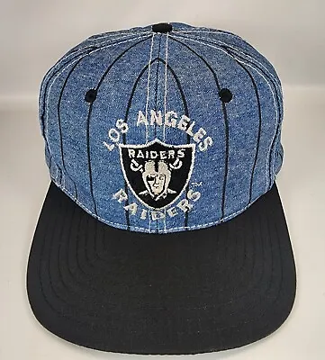 Vintage 80s Los Angeles Raiders Denim Pin Stripe Snapback Cap Hat Rare NFL AJD • $169.99