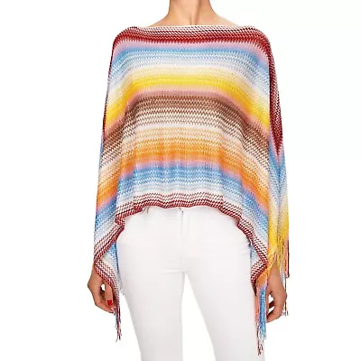 MISSONI Large Zigzag Woven Poncho Scarf Foulard Blue Orange White Red 12538 • $176