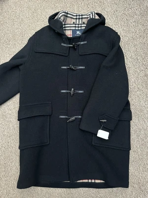 £175 • Buy Burberry Mens Duffle Coat Black With Full Nova Check Lining Euro 52 Uk  With Tag