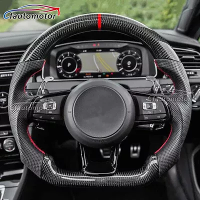 Carbon Fiber Flat Sport Steering Wheel For 2014-2018 VW Golf 7 GTI Golf R MK7  • $389