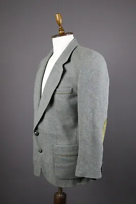 Harris Tweed Pitlochry Wool Gray Leather Patched Sport Coat Blazer Chest 42  • $62.49