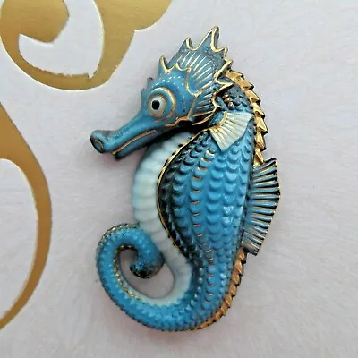 Toshikane Seahorse Vintage Porcelain Hand Painted Pin Brooch Japan • $75