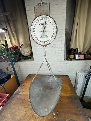 Vintage Hanson Model 60 Hanging Scale W/ Basket Tray ~ Farmer's Market Kitchen • $89