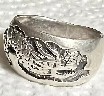 Vtg Sterling Silver Inlay Shadowbox  Dragon Ring Band  SZ 9 • $44.20