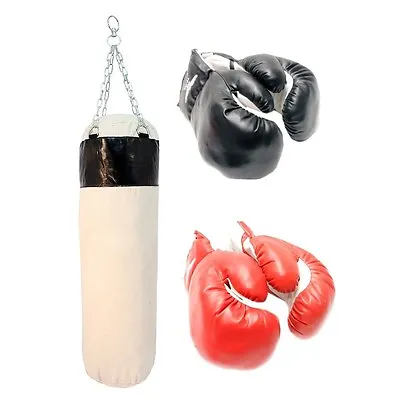 PUNCHING BAG W/ 2 PAIRS OF BOXING GLOVES MMA Training Sparring Canvas Heavy Duty • $34.95