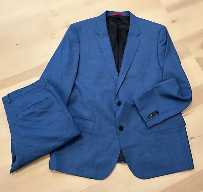 HUGO BOSS 2 PC Wool Suit Royal Blue Henry 182 Slim Fit 48R Jacket 38x30 Pant EUC • $194.90