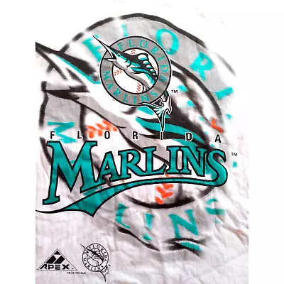 Florida Marlins 90s Miami APEX Graphic Logo 1993 Tee Shirt M L Teal MLB Vintage • $29.99