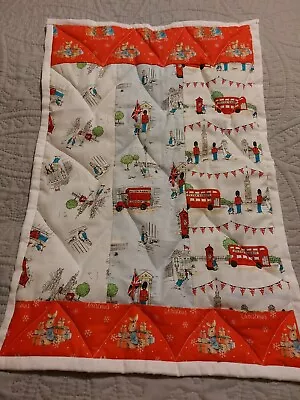 NEW Babies Pram Quilt Small. Peter Rabbit In London White Blue Red Panels FAB • £2.50