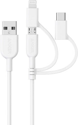 $23.39 • Buy Anker Powerline II 3-in-1 Cable, Lightning/Type C/Micro USB Cable