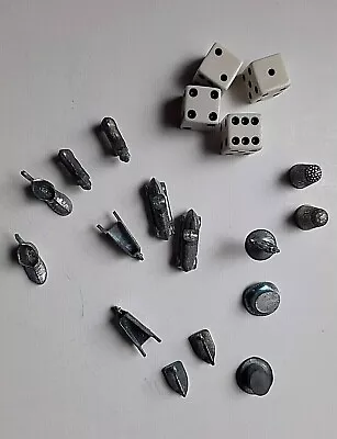 Lot Of 15 Monopoly Metal Markers Replacement Game Pieces 1973 + 4 Dice • $14.99