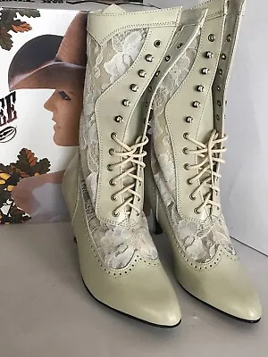 Victorian Ivory Boots Leather And LaceOak Tree Farms US Size 7.5 8.5 • $39