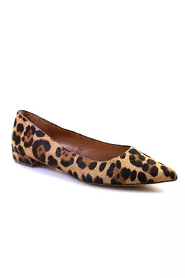 J Crew Womens Leopard Pointed Toe Pony Hair Ballet Flats Brown Black Size 7.5 • $42.69