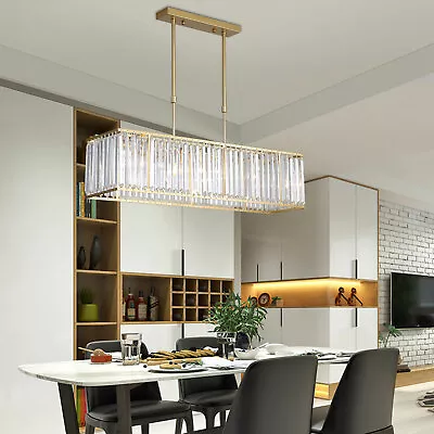 Modern Crystal Chandelier Rectangular Ceiling Light LED Living Room Pendant Gold • $88.35