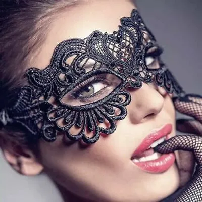 Black Sexy Lace Face Eye Mask Masquerade Ball Gothic Costume Party Halloween * • £3.06