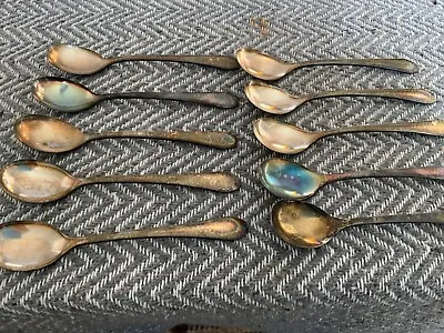 Vintage 1877 N.F. Co Hammered TEA SPOONS  10 Silver Plate Spoons 5”long • $19.99