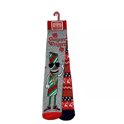 Gangster Wrapper & Holiday Reindeer Men's Crew Socks Set Of 2 Size 6-12.5 • $18.99