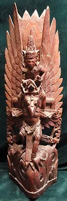 Intricate Vintage Vishnu Riding Garuda 12  Balinese Bali Hindu Hand Carved Wood • $155