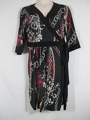 Melissa Masse Classic Wrap Dress Black Multi Color MARSALA FIGARO PEARL Plus 3X • $89.99