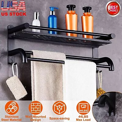 2Tiers Wall Mounted Towel Rack Bar Rail Towel Holder Bathroom Storage Shelf Tray • $25.74