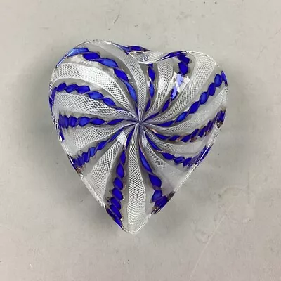 Vintage Murano Italy Heart Shaped Latticino Ribbon Glass Candy Trinket Dish • $15