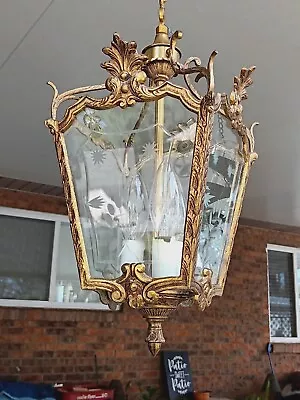 Vintage Moe Brass Gold Ceiling Hanging Light Fixture Fancy Elegant Rare Spain • $155