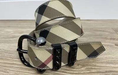 Auth Burberry Classic Nova Check Plaid Belt Leather 36/90 100cm Black Buckle • $135