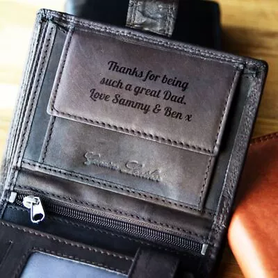 Personalised ENGRAVED Genuine Leather Wallet RFID Birthday Anniversary Mens Gift • £15.98