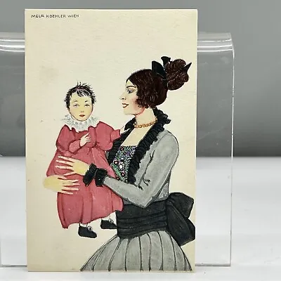 MELA KOEHLER-WIEN Woman Mother Child Baby ARTIST POSTCARD Fashion BKWI 201-2 VTG • $160