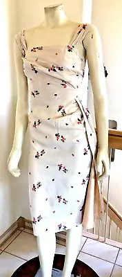 Vtg 50s/60s Shaheen-style Sarong Faux Wrap Wiggle Floral Embroidered Dress XS • $99.99