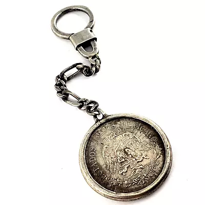 MEXICO Vintage 1 One 1934 Estados Unidos PESO Sterling Silver Keychain 5.5  925 • $99