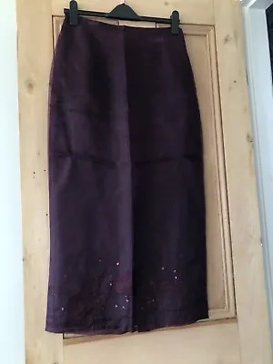 Laura Ashley 100% Silk Skirt Purple Plum Maxi Embroidered Sequins Size 12 Satin • £9.99