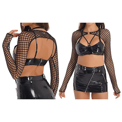 US Women's Sheer Mesh Shrug T-Shirt See-Through Fishnet Cover Up Shirt Crop Tops • $9.29