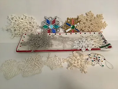 Vintage Snowflake Ornaments Plastic And Crochet • $7.99