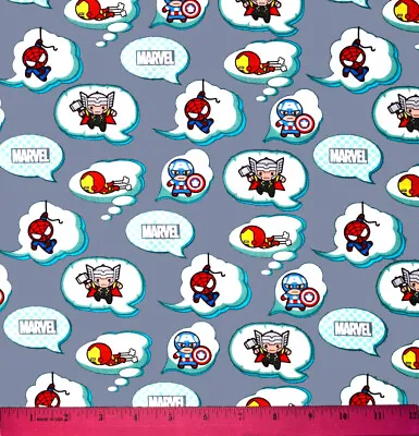 Marvel Avengers Fabric - HALF YARD 100% Cotton Quilting Ironman Kawaii Gray • $4.98