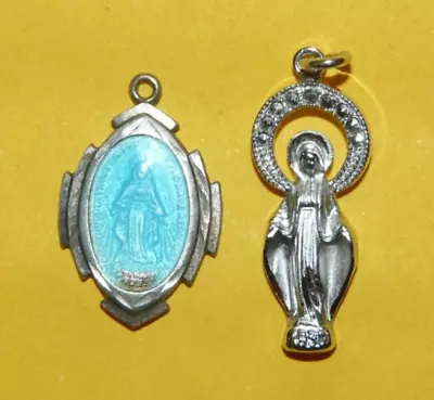 2~vintage~catholic~religious~sterling~silver~miraculous~mother Mary~medal~signed • $9.99