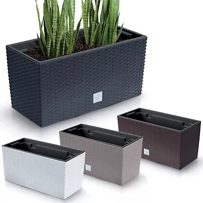 Large Rectangle Rattan Plastic Balcony Flower Plant Garden Planter Decor Pots • £15.99