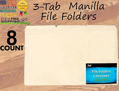 8 Manilla File Folders 3-Tab  ~Standard Letter Size  ~Organize Sort Store • $7.88